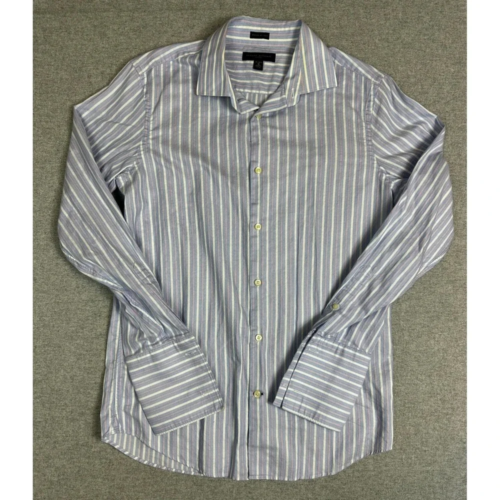 Banana Republic Fitted Dress Shirt Mens M 15-15.5 French Cuff Blue‎ Pink Italy